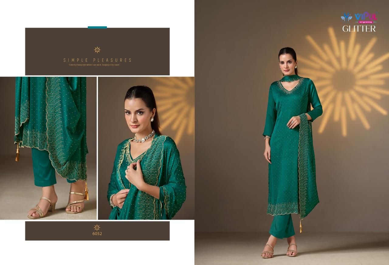 Glitter By Vipul Satin Chiffon Designer Salwar Kameez Wholesale Price In Surat